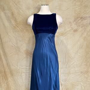 Vintage 90s Whimsygoth Blue Velvet and Silk Gown
